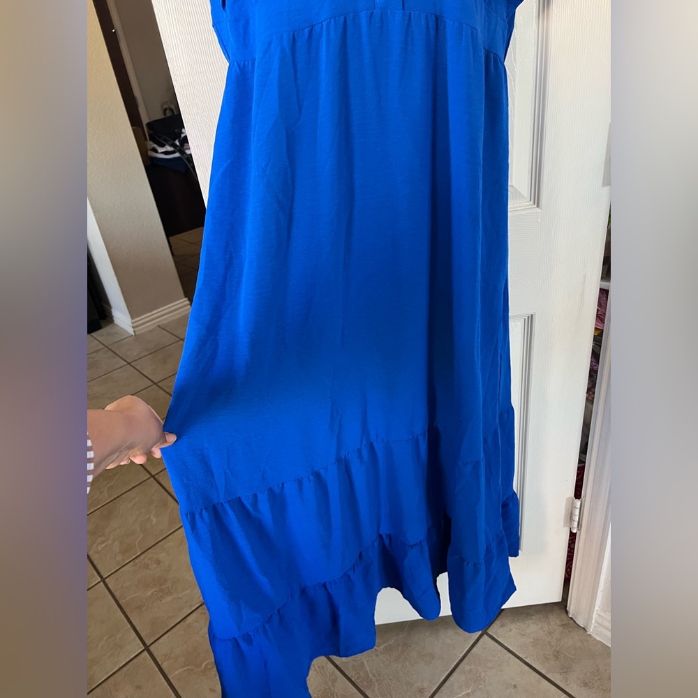 Bright Blue Ruffled Sleeve Maxi Dress - Picture 4 of 11